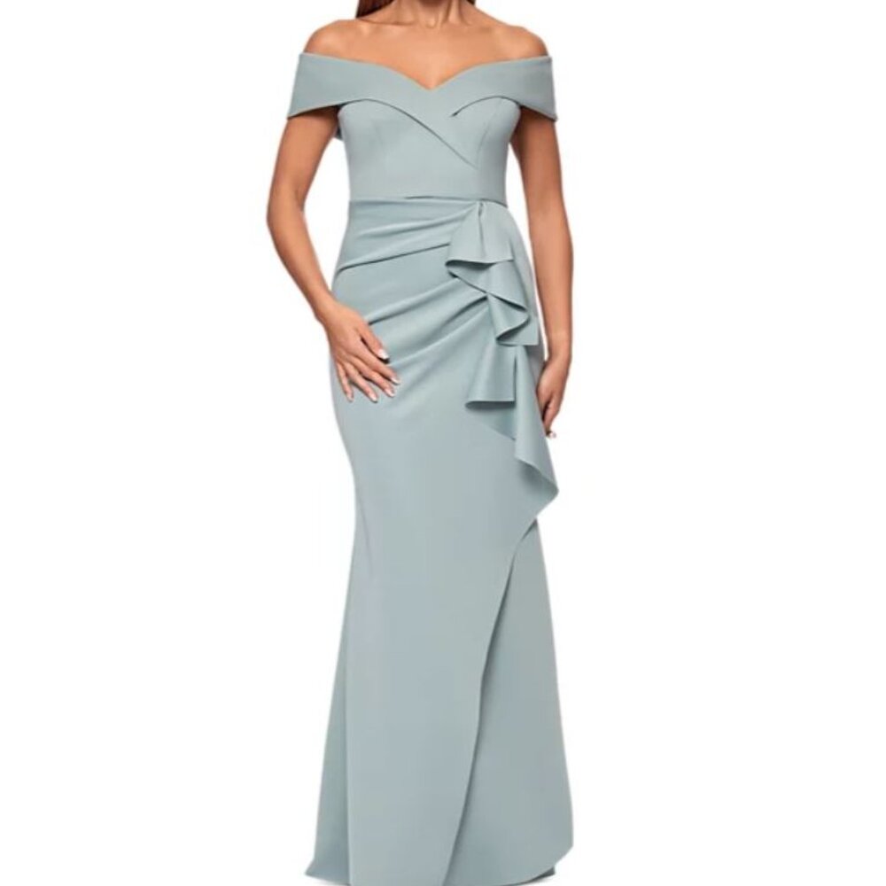 Xscape Asymmetrical Light Blue Dress